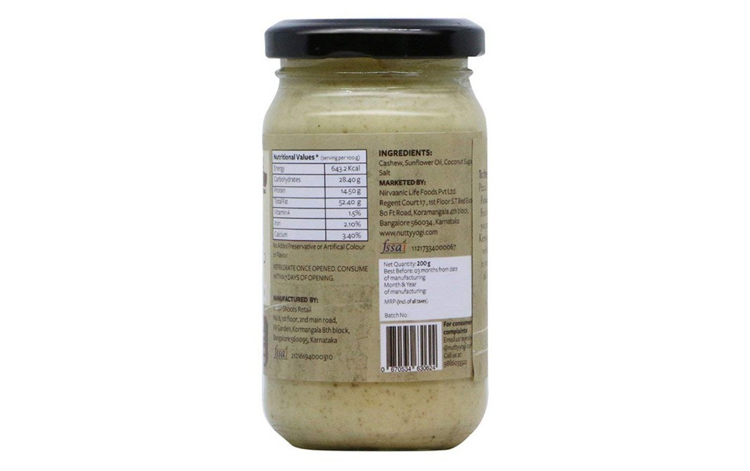 Nutty Yogi Cashew Butter    Glass Jar  200 grams